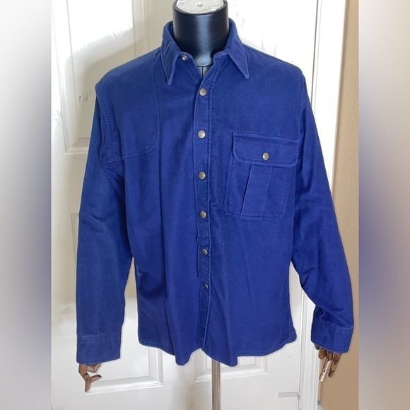 Eddie Bauer Other - Eddie Bauer Men Snap Shirt XLarge Blue 70 Flannel Cargo Pockets Cotton Collar‍‍﻿